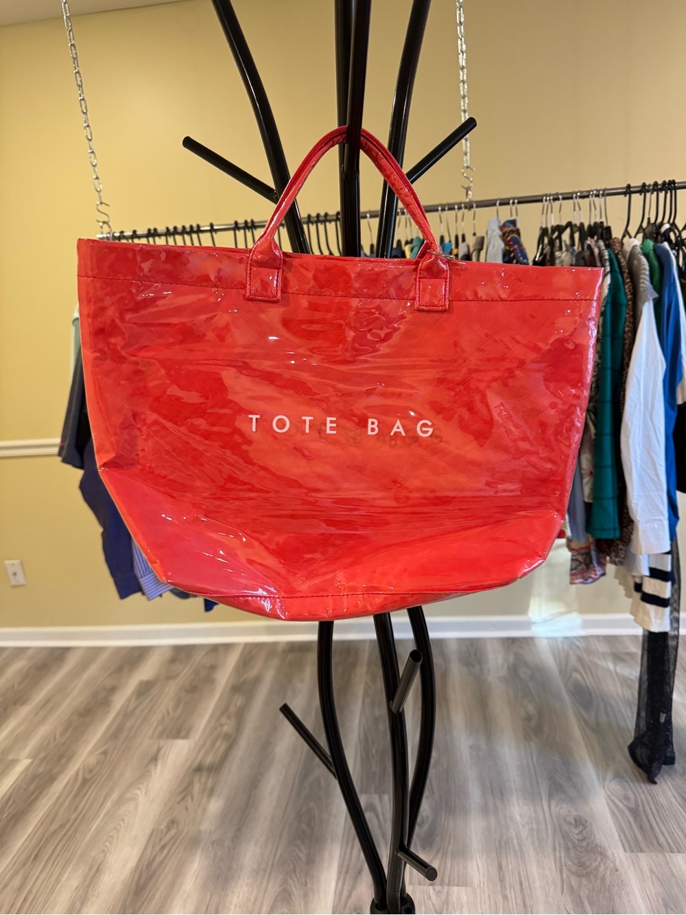 Source Unknown Red Patent Tote Bag